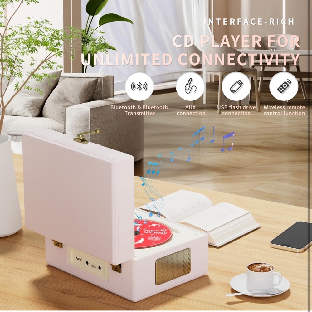 Pink is Time Music Box CD Player with Speakers; Bluetooth Transmitter - Picture 2 of 12